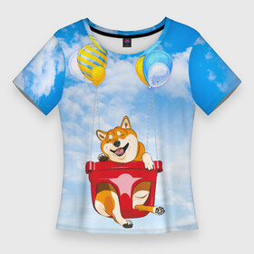 Женская футболка 3D Slim с принтом Летающая Сиба Ину в Тюмени,  |  | dog | shiba | shiba inu | сиба | сиба ину | японская собака