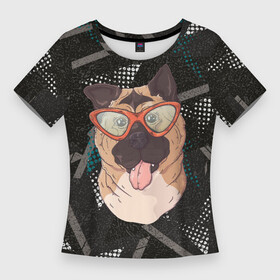 Женская футболка 3D Slim с принтом довольный пес с высунутым языком в Тюмени,  |  | довольный | довольный пес | пес | с высунутым языком | собака | собачка