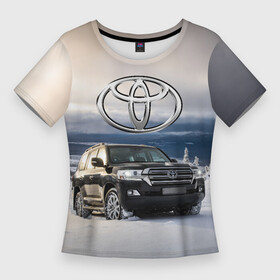 Женская футболка 3D Slim с принтом Toyota Land Cruiser 200 в зимнем лесу  Winter forest в Тюмени,  |  | Тематика изображения на принте: car | forest | off road vehicle | snow | toyota | автомобиль | внедорожник | лес | снег | тойота