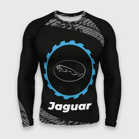 Мужской рашгард 3D с принтом Jaguar в стиле Top Gear со следами шин на фоне в Тюмени,  |  | Тематика изображения на принте: auto | brand | gear | jaguar | logo | symbol | top | авто | бренд | гир | лого | символ | следы | топ | шин | шины | ягуар
