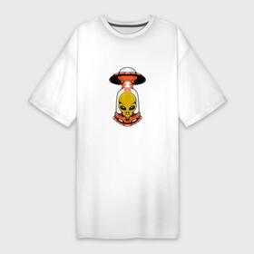 Платье-футболка хлопок с принтом THE ARRIVAL OF AN ALIEN в Тюмени,  |  | Тематика изображения на принте: галактика | гуманоид | забавный | космос | летающая тарелка | нло