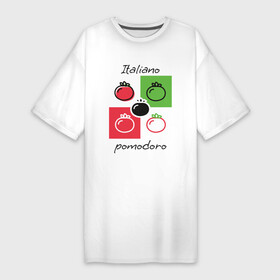 Платье-футболка хлопок с принтом Italiano Pomodoro, любовь к Италии, пицце и томатам в Тюмени,  |  | italiano | italy | line | pomodoro | simple | tomato | белый | геометрический | зеленый | италия | квадраты | красный | линеарный | плоский стиль | помидор | простой | томат