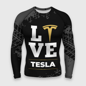 Мужской рашгард 3D с принтом Tesla Love Classic со следами шин на фоне в Тюмени,  |  | Тематика изображения на принте: auto | brand | logo | love | symbol | tesla | авто | бренд | илон | лого | маск | символ | следы | тесла | шины