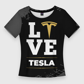 Женская футболка 3D Slim с принтом Tesla Love Classic со следами шин на фоне в Тюмени,  |  | auto | brand | logo | love | symbol | tesla | авто | бренд | илон | лого | маск | символ | следы | тесла | шины