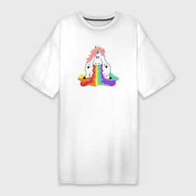 Платье-футболка хлопок с принтом Пухлый единорог блюющий радугой в Тюмени,  |  | блюет | блюющий | грустный | единорог | единорожек | животное | забавный | мифическое | пухлый | радугой | радужный | рог