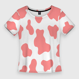 Женская футболка 3D Slim с принтом Розовая корова в Тюмени,  |  | корова | пятна | пятнистый | розовая корова | розовые пятна