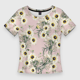 Женская футболка 3D Slim с принтом Цветы Летние Ромашки в Тюмени,  |  | flowers | summer | букет | лето | природа | растение | ромашки | флора | цветы
