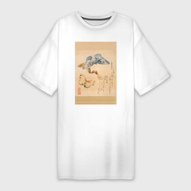 Платье-футболка хлопок с принтом Японская гравюра Бабочки в Тюмени,  |  | Тематика изображения на принте: бабочки | гравюра | графика | живопись | животные | картинки | рисунок | япония