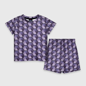 Детский костюм с шортами 3D с принтом Фиолетовые шестиугольники в Тюмени,  |  | Тематика изображения на принте: абстрактный | геометрический | многоугольники | монохромный | паттерн | треугольники | узор | фиолетовый