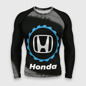 Мужской рашгард 3D с принтом Honda в стиле Top Gear со следами шин на фоне в Тюмени,  |  | Тематика изображения на принте: auto | brand | gear | honda | logo | symbol | top | авто | бренд | гир | лого | символ | следы | топ | хонда | шин | шины