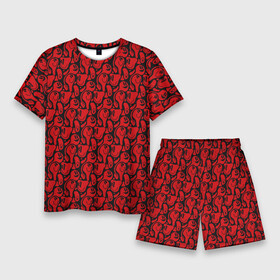 Мужской костюм с шортами 3D с принтом Красные психоделический смайлы в Тюмени,  |  | паттерн | психоделика | растекание | смайл | смайлики | эмодзи