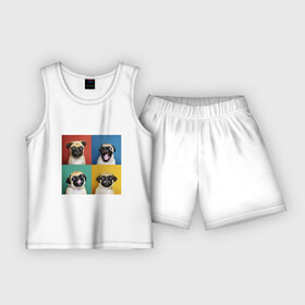 Детская пижама с шортами хлопок с принтом Смешные мопсы и их мимика (коллаж) в Тюмени,  |  | Тематика изображения на принте: голова собаки | животное | мем | мимика | мопс | мопсы | смешной | собака