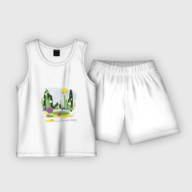 Детская пижама с шортами хлопок с принтом Летний абстрактный пейзаж в Тюмени,  |  | 2022 | абстракция | акварель | арт | геметрический | картина | картинка | крым | лес | лето | маркер | небо | пейзаж | поляна | природа | солнце | узор