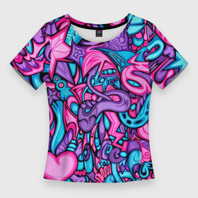 Женская футболка 3D Slim с принтом яркая абстракция голубой и розовый фон в Тюмени,  |  | Тематика изображения на принте: abstraction | blue | bright | graffiti | heart | pencil drawing | pink | purple | skull | star | turquoise | абстракция | бирюзовый | граффити | звезда | рисунок карандашом | розовый | сердце | фиолетовый | череп | яркий