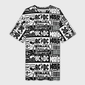 Платье-футболка 3D с принтом THE TEXTURE OF LEGENDARY ROCK BANDS в Тюмени,  |  | ac dc | linkin park | metallica | nirvana | группы | музыкальная | популярные | рок