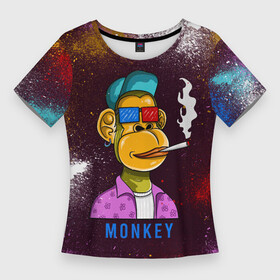 Женская футболка 3D Slim с принтом Nft token art Monkey в Тюмени,  |  | monkey | token | обезьяна | обезьяна в кепке | токен | токен арт