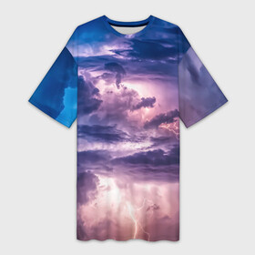 Платье-футболка 3D с принтом Stormy sky в Тюмени,  |  | гроза | грозовое небо | грозовые облака | молния | небо | облака | тучи