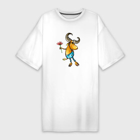 Платье-футболка хлопок с принтом Козерог с цветочком в Тюмени,  |  | козерог | овен | рогатый | цветок | цветочек | цветы