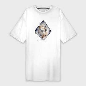 Платье-футболка хлопок с принтом Снежный  волк в Тюмени,  |  | wolf | волк | волчица | снег | снежный волк