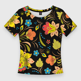 Женская футболка 3D Slim с принтом Русские узоры Хохлома в Тюмени,  |  | народное творчество | роспись | русские узоры | хохлома | цветы