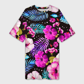 Платье-футболка 3D с принтом Floral pattern  Summer night  Fashion trend в Тюмени,  |  | fashion | flowers | night | pattern | summer | trend | лето | мода | ночь | паттерн | тренд | цветы