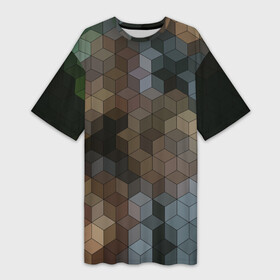 Платье-футболка 3D с принтом Геометрический 3D узор в серых и коричневых тонах в Тюмени,  |  | 3d | brown | geometric | gray | trendy | геометрический узор | кубический | объемный