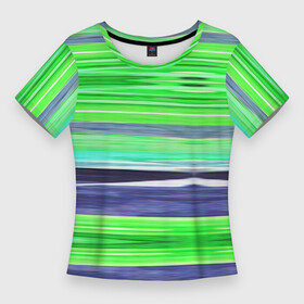 Женская футболка 3D Slim с принтом Сине зеленые абстрактные полосы в Тюмени,  |  | green | stripes | абстрактные полосы | зеленый | полосатый узор | синий