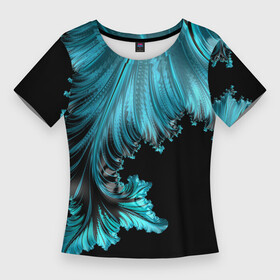 Женская футболка 3D Slim с принтом Черный с голубым неоновый фрактал  Ледяная абстракция в Тюмени,  |  | абстракция | геометрия | зимний | ледяной | неон | фрактал | холодный | черный
