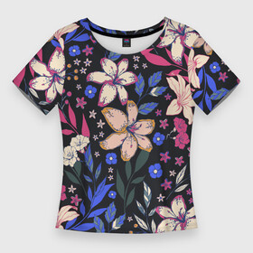 Женская футболка 3D Slim с принтом Цветы Красочные Лилии В Саду в Тюмени,  |  | flowers | summer | букет | лето | лилии | природа | растение | сад | флора | цветы