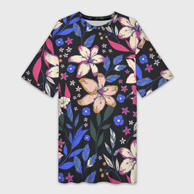 Платье-футболка 3D с принтом Цветы Красочные Лилии В Саду в Тюмени,  |  | flowers | summer | букет | лето | лилии | природа | растение | сад | флора | цветы