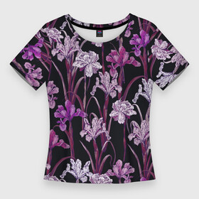Женская футболка 3D Slim с принтом Цветы Фиолетовые Ирисы в Тюмени,  |  | Тематика изображения на принте: flowers | summer | букет | ирисы | лето | природа | растение | фиолетовый | флора | цветы