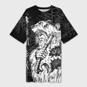 Платье-футболка 3D с принтом Велес славянский бог в Тюмени,  |  | ancient russian | battle axe | bear | bestial god | deity | forest | pagan | veles | warrior | боевой топор | божество | велес | воин | древнерусский | лес | медведь | скотский бог | языческий