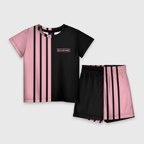 Детский костюм с шортами 3D с принтом BLACKPINK  HALF BLACK PINK  MINI LOGO в Тюмени,  |  | black  pink | black pink | blackpink | jennie | jisoo | k pop | lalisa | группа | к поп | корейская группа | розовый | черный