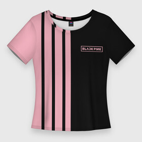 Женская футболка 3D Slim с принтом BLACKPINK  HALF BLACK PINK  MINI LOGO в Тюмени,  |  | black  pink | black pink | blackpink | jennie | jisoo | k pop | lalisa | группа | к поп | корейская группа | розовый | черный