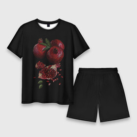 Мужской костюм с шортами 3D с принтом Сочные гранаты на черном фоне в Тюмени,  |  | гранат | зерна | зерно | лето | плод | сладкий | сочный гранат | спелый фрукт | урожай | фрукт | ягода
