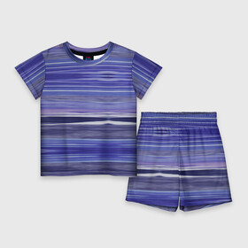 Детский костюм с шортами 3D с принтом Абстрактный синий полосатый узор в Тюмени,  |  | abstract | blue | pattern | striped | абстрактный синий | полосатый узор