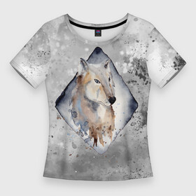 Женская футболка 3D Slim с принтом Снежный  волк 3D в Тюмени,  |  | wolf | волк | волчица | снег | снежный волк