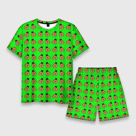 Мужской костюм с шортами 3D с принтом LADYBUG ON A GREEN BACKGROUND в Тюмени,  |  | акварель | жук | зеленый | красный | насекомое | точки | узор | черный
