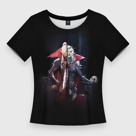 Женская футболка 3D Slim с принтом Вампиры на троне в Тюмени,  |  | v rising | вампиры | игра | персонажи | плащи