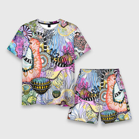 Мужской костюм с шортами 3D с принтом Подводный цветочно коралловый мир в Тюмени,  |  | абстрактные цветы | акварельные цветы | бесшовный паттерн | бесшовный плательный | коралловый мир | кораллы | необычные цветы | подводный мир | фантазийные цветы | цветочный | цветочный патт