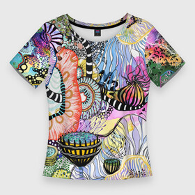 Женская футболка 3D Slim с принтом Подводный цветочно коралловый мир в Тюмени,  |  | абстрактные цветы | акварельные цветы | бесшовный паттерн | бесшовный плательный | коралловый мир | кораллы | необычные цветы | подводный мир | фантазийные цветы | цветочный | цветочный патт