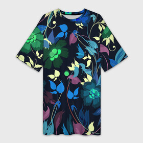 Платье-футболка 3D с принтом Color summer night  Floral pattern в Тюмени,  |  | color | fashion | flowers | night | pattern | summer | мода | ночь | узор | цвет | цветы