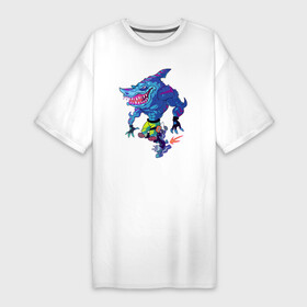 Платье-футболка хлопок с принтом Cool shark on roller skates в Тюмени,  |  | eyes | fin | jaw | muzzle | roller skates | shark | teeth | акула | глаза | зубы | пасть | плавник | роликовые коньки