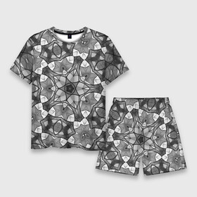 Мужской костюм с шортами 3D с принтом Черно белый геометрический мозаичный узор в Тюмени,  |  | Тематика изображения на принте: geometric   pattern | mosaic | геометрический узор | мозаика | серый | черно белый