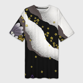 Платье-футболка 3D с принтом JAPAN PATTERN в Тюмени,  |  | без лишнего | дизайн кимоно | кимоно | на каждый день | на лето | узор | узоры | цветок | цветочки | цветы | черно белый паттерн | япония | японские узоры | японский орнамент | японский паттерн