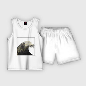 Детская пижама с шортами хлопок с принтом Большая Волна Хокусай Узор в Тюмени,  |  | Тематика изображения на принте: абстрактный узор | абстракция | большая волна | большая волна в канагаве | волна | картина | хокусай