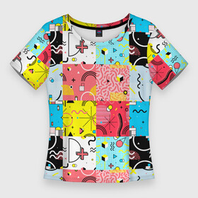 Женская футболка 3D Slim с принтом COLORED GEOMETRIC SHAPES в Тюмени,  |  | абстракция | графический | декоративные | желтый | зеленый | квадраты | красный | красочный | круги | линии | разноцветные | розовый | синий | треугольник | треугольники | узоры | фиолетовый | форма