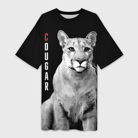 Платье-футболка 3D с принтом Cougar  wild cat в Тюмени,  |  | big | cat | cougar | gaze | predator | wild | большая | взгляд | дикая | кошка | пума | хищник