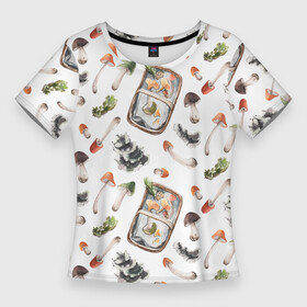 Женская футболка 3D Slim с принтом Узор Грибы и Корзины в Тюмени,  |  | basket | mushrooms | summer | грибы | корзины | лето | узор