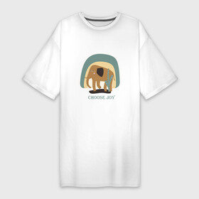Платье-футболка хлопок с принтом CHOOSE THE JOY OF THE ELEPHANT в Тюмени,  |  | животное | кактус | милый | очаровательный | природа | цитаты